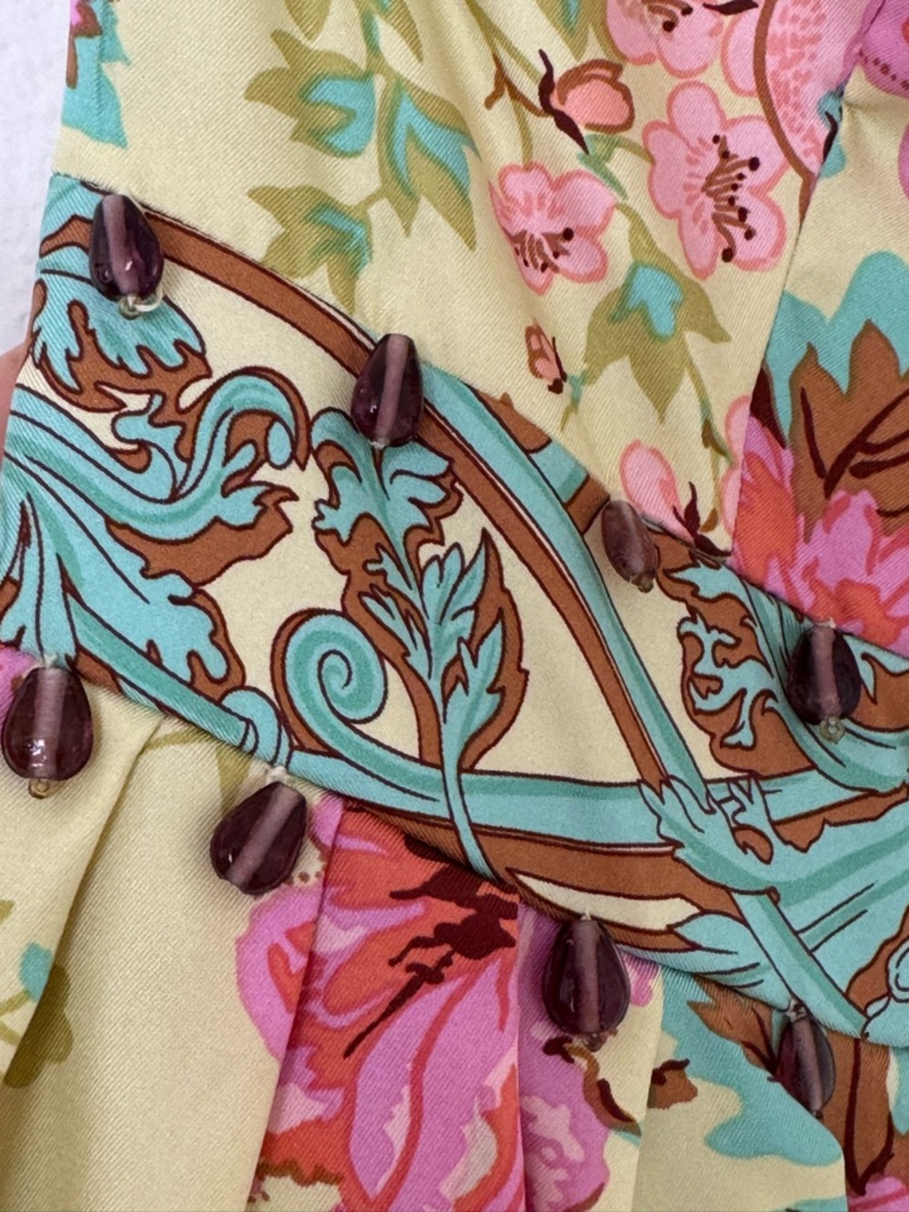 Plenty Strapless Silk Dress Floral Bird Print Yellow Pink Womens 4 Mini - Picture 4 of 14
